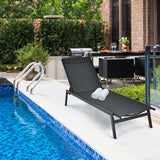 Outdoor Reclining Chaise Lounge Chair with 6-Position Adjustable Back-Black