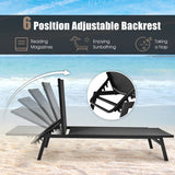 Outdoor Reclining Chaise Lounge Chair with 6-Position Adjustable Back-Black