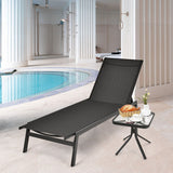 Outdoor Reclining Chaise Lounge Chair with 6-Position Adjustable Back-Black