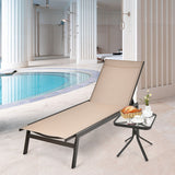 Outdoor Reclining Chaise Lounge Chair with 6-Position Adjustable Back-Brown