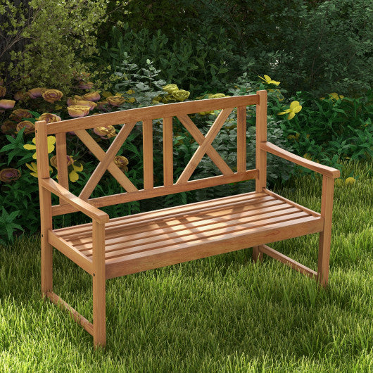 2-Person Wood Outdoor Bench with Cozy Armrest and Backrest