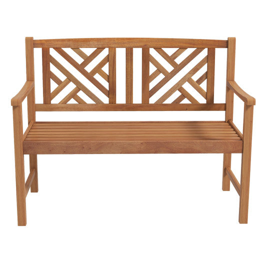 2-Person Wooden Outdoor Bench with Cozy Armrest and Backrest