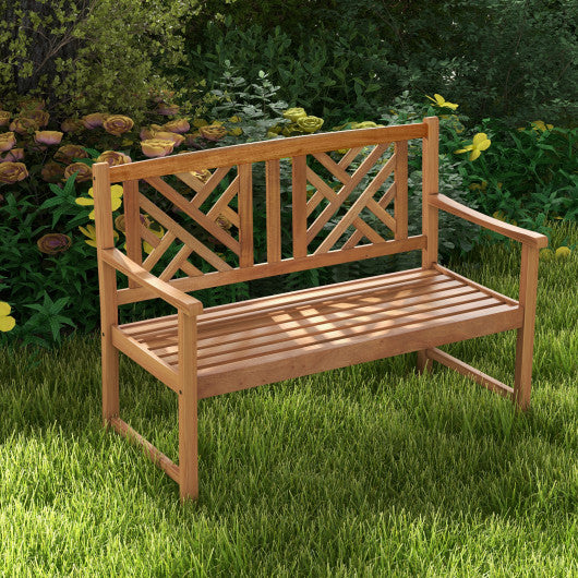 2-Person Wooden Outdoor Bench with Cozy Armrest and Backrest