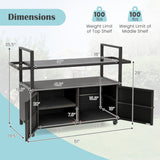 Outdoor Bar Cart Wicker Buffet Serving Cart with Cabinet and 8 Hooks-Black