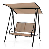 2-Seat Outdoor Canopy Swing with Comfortable Fabric Seat and Heavy-duty Metal Frame-Beige