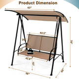 2-Seat Outdoor Canopy Swing with Comfortable Fabric Seat and Heavy-duty Metal Frame-Beige