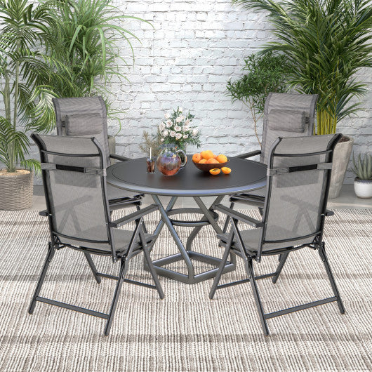 Folding Patio Chairs Set of 2 with 10-Level Adjustable Backrests and Armrests-Grey