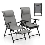 Folding Patio Chairs Set of 2 with 10-Level Adjustable Backrests and Armrests-Grey