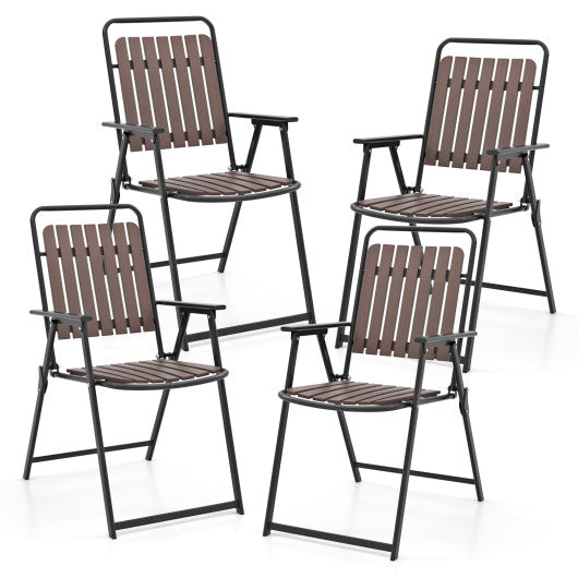 4 pcs Patio Folding Chairs with PP Seat and Back and 400 LBS Heavy-Duty Metal Frame-Brown