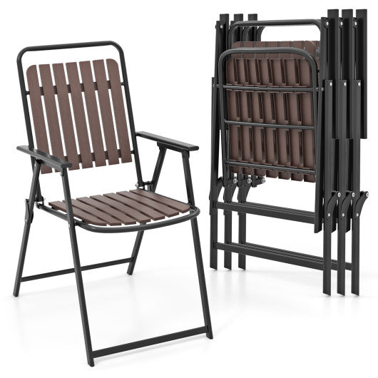 4 pcs Patio Folding Chairs with PP Seat and Back and 400 LBS Heavy-Duty Metal Frame-Brown