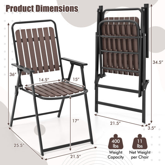 4 pcs Patio Folding Chairs with PP Seat and Back and 400 LBS Heavy-Duty Metal Frame-Brown