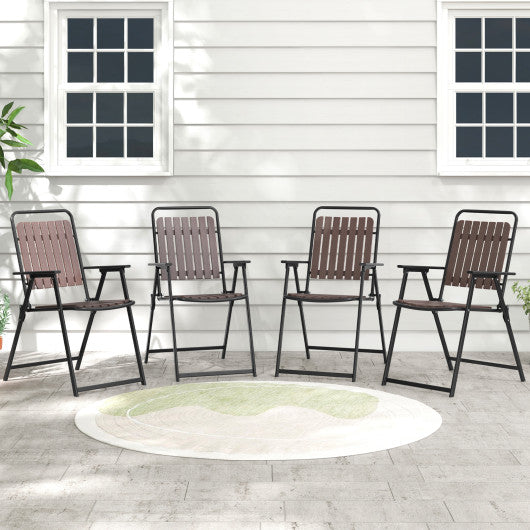 4 pcs Patio Folding Chairs with PP Seat and Back and 400 LBS Heavy-Duty Metal Frame-Brown