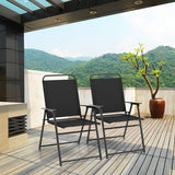 Outdoor Folding Sling Chairs with Armrest and Backrest-Black