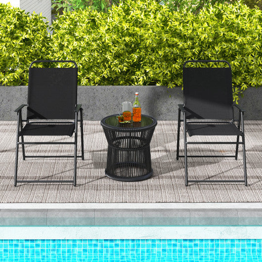 Outdoor Folding Sling Chairs with Armrest and Backrest-Black