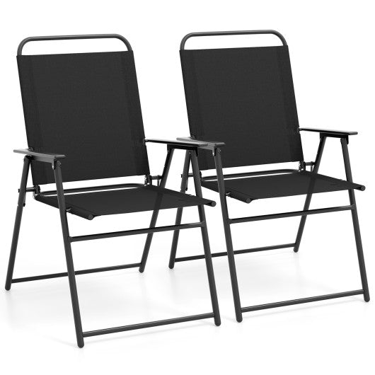 Outdoor Folding Sling Chairs with Armrest and Backrest-Black