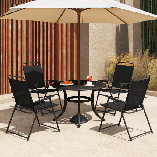 Outdoor Folding Sling Chairs with Armrest and Backrest-Black