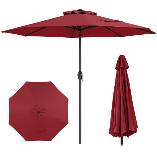 Outdoor Heavy Duty Market Umbrella with Crank Handle and 8 Sturdy Ribs-Red