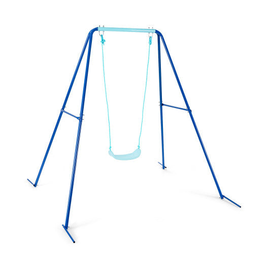 Outdoor Kids Swing Set with Heavy-Duty Metal A-Frame and Ground Stakes-Blue