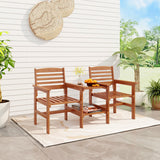 Outdoor Patio Wood 2-Seat Conversation Set with Coffee Table and Umbrella Hole