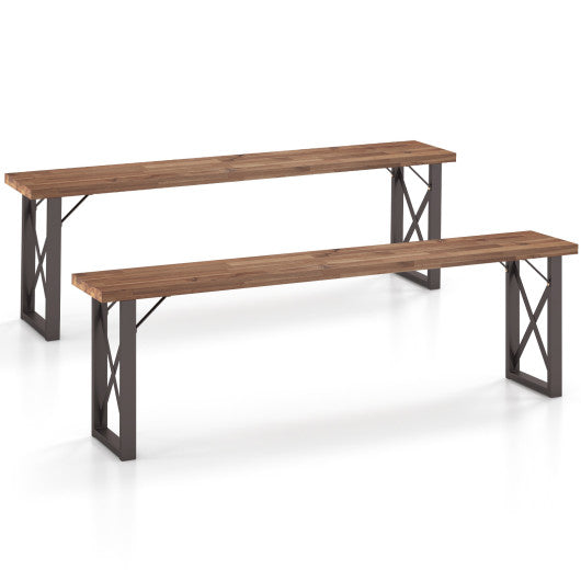 Outdoor Picnic Bench Set Solid Acacia Wood Patio Rectangular Benches