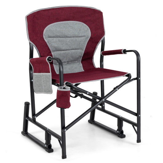 Outdoor Rocker Camping Chair with Dual Springs and Padded Back-Red