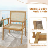 Indonesia Teak Wood Chair with Natural Rattan Seat and Curved Backrest for Backyard Porch Balcony