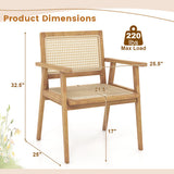 Indonesia Teak Wood Chair with Natural Rattan Seat and Curved Backrest for Backyard Porch Balcony