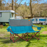 Oversized Camping Chair Folding Loveseat Camping Couch with Cup Holders & Thick Padding-Blue