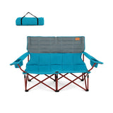 Oversized Camping Chair Folding Loveseat Camping Couch with Cup Holders & Thick Padding-Blue