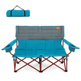 Oversized Camping Chair Folding Loveseat Camping Couch with Cup Holders & Thick Padding-Blue