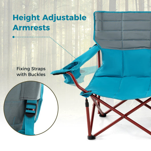 Oversized Camping Chair Folding Loveseat Camping Couch with Cup Holders & Thick Padding-Blue