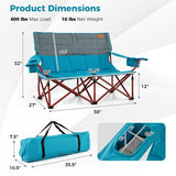 Oversized Camping Chair Folding Loveseat Camping Couch with Cup Holders & Thick Padding-Blue