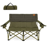 Oversized Camping Chair Folding Loveseat Camping Couch with Cup Holders & Thick Padding-Green