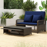 Patio Adjustable Wicker Daybed with 4-Level Backrest and Soft Cushions-Navy