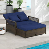 Patio Adjustable Wicker Daybed with 4-Level Backrest and Soft Cushions-Navy