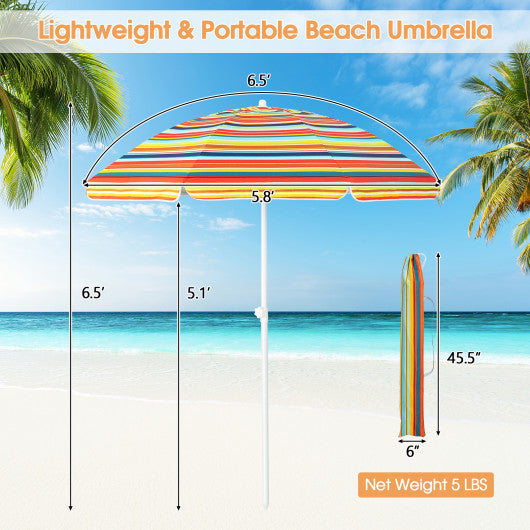 6.5 Feet Patio Beach Umbrella with Waterproof Polyester Fabric-Orange