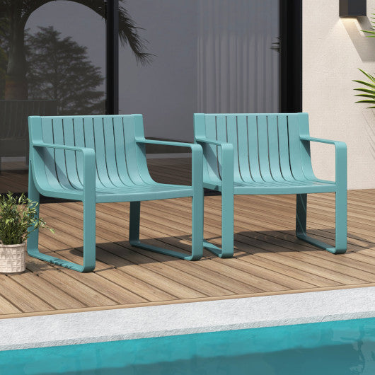 Patio Chairs Set of 2 with Curved Backrests and Seats-Blue