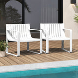 Patio Chairs Set of 2 with Curved Backrests and Seats-White