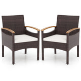 Patio Dining Chairs Set of 2/4 with Acacia Wood Armrest and Heavy Duty Metal Frame-4 Pieces
