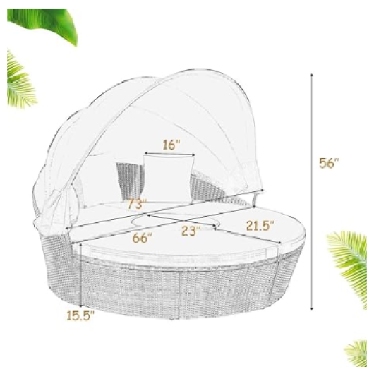 Patio Round Daybed Rattan Furniture Sets with Canopy