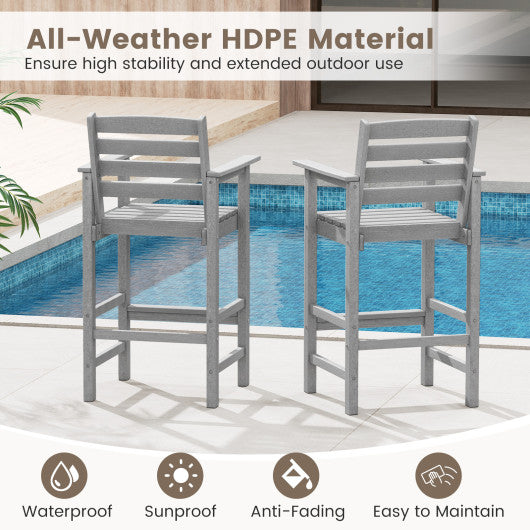Patio HDPE Adirondack Bar Chairs Set of 2 with Wide Armrests-Gray