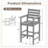 Patio HDPE Adirondack Bar Chairs Set of 2 with Wide Armrests-Gray