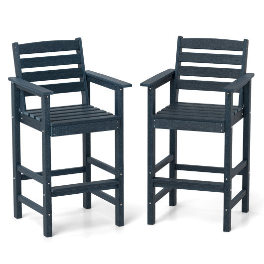 Patio HDPE Adirondack Bar Chairs Set of 2 with Wide Armrests-Navy