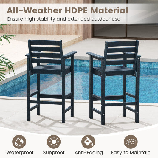 Patio HDPE Adirondack Bar Chairs Set of 2 with Wide Armrests-Navy