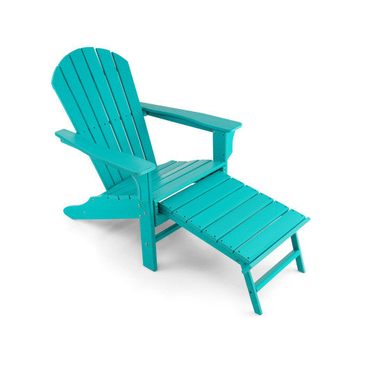 Patio HDPE Adirondack Chair with Retractable Ottoman-Turquoise