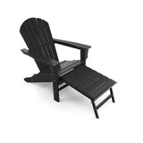 Patio HDPE Adirondack Chair with Retractable Ottoman-Black