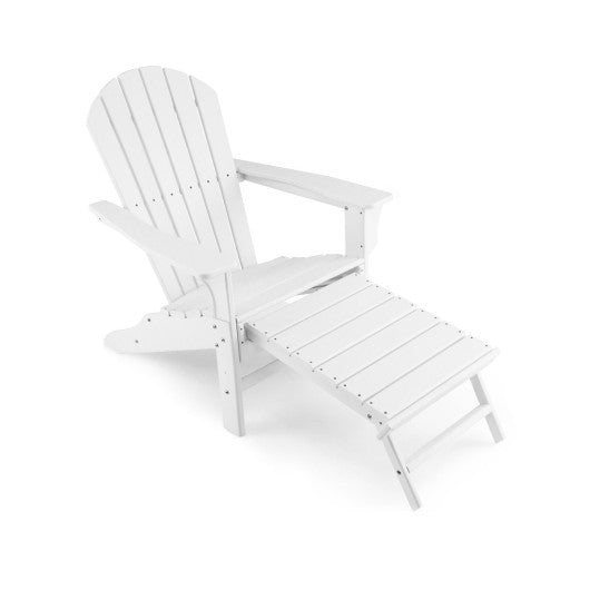 Patio HDPE Adirondack Chair with Retractable Ottoman-White