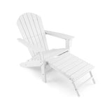 Patio HDPE Adirondack Chair with Retractable Ottoman-White