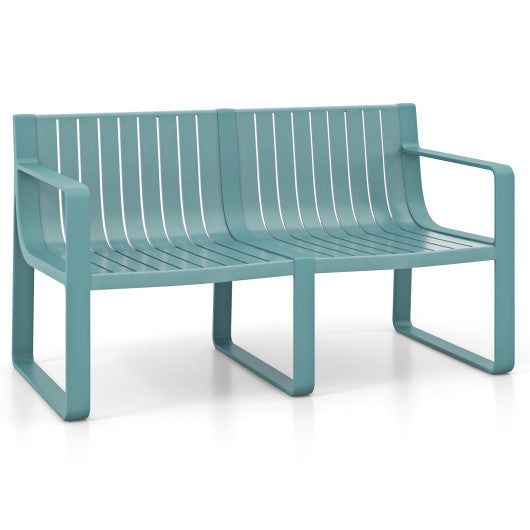 Weather-resistant Plastic 2-Person Bench with Curved Backrest-Blue