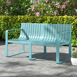 Weather-resistant Plastic 2-Person Bench with Curved Backrest-Blue